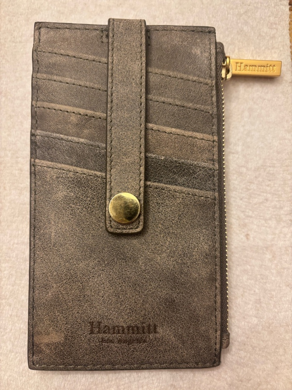 Hammitt Small Distressed Leather Card Wallet in Brown with Gold Hardware